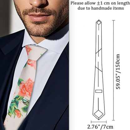 Cotton Floral Ties for Men 2.76" Men's Skinny Tie Linen Flower Printed Neck Tie for Wedding Dating Party