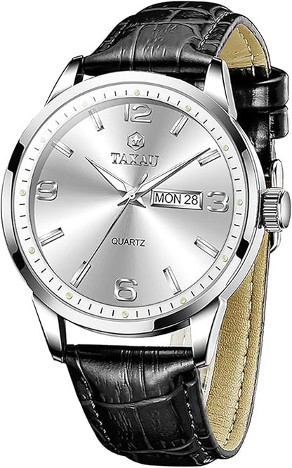 Watches for Men Leather Large Arabic Numerals Mens Watches Waterproof Band with Date Quartz Men's Wrist Watch