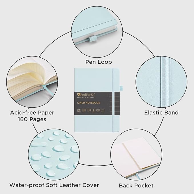&And Per Se Lined Journal Notebook, 160 Pages, A5 5.7 x 8 inches College Ruled Thick Paper Notebook Journals  (1 Pack, Cyan)