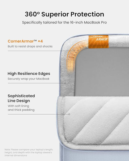 tomtoc 360° Protective Laptop Sleeve for 16-inch MacBook Pro M4/M3/M2/M1 Pro/Max A3403 A3186 A2991 A2780 A2485 A2141 2024-2019, Dell XPS 16 Laptop, Water-Resistant MacBook Case with Accessory Pocket