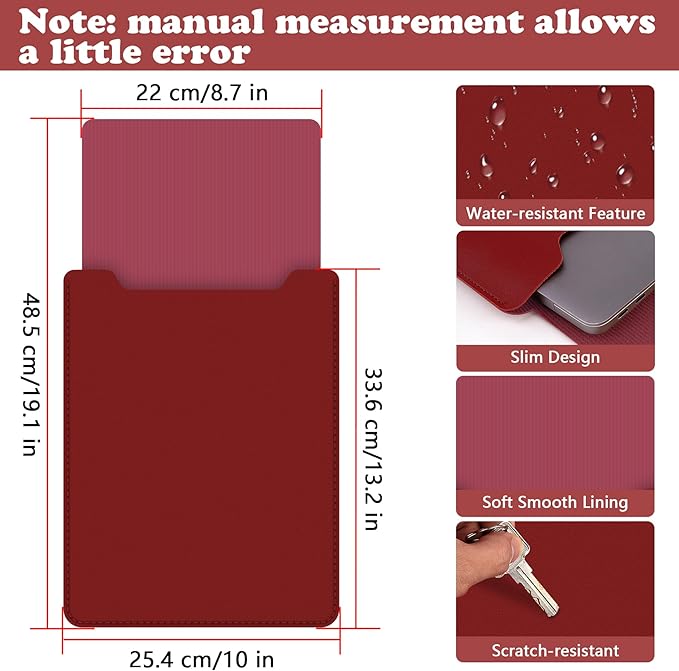 BVYA 12-13.3" Laptop Sleeve, PU Leather Laptop Case Compatible with MacBook Air 13 2018-2022 (M2 A2681 M1 A2337), Compatible with MacBook Pro 13 2016-2022 (M2 A2686 M1 A2338 A2251 A2289 A2159)
