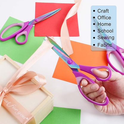 8.5" Scissors All Purpose, Multipurpose Office Scissors Set of 3 pack, sharp Titanium Coating Blade and Soft Comfort-Grip Sturdy Scissors for Fabric School Craft Sewing Home, Right/Left Handed, Purple