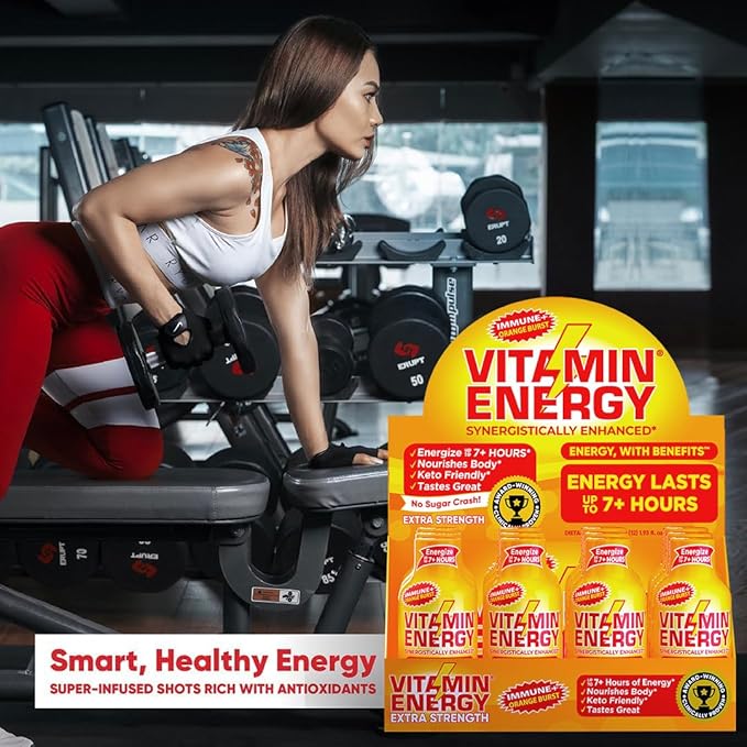 Vitamin Energy Immune+ Extra Strength Energy Shot Orange Burst 12 Pack, 260mg Natural Caffeine, B-Vitamins, Citicoline, Green Tea, Immunity & Focus Support, Zero Sugar, Gluten-Free 1.93 fl oz