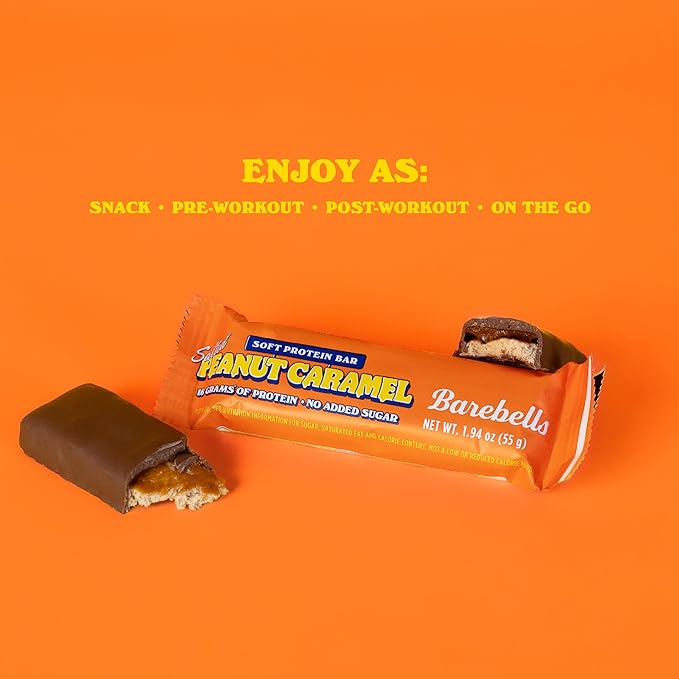 Barebells Soft Protein Bars, Salted Peanut Caramel - 12 Count, 16g High Protein Treats - Chocolate Nutrition Bar with 1g Total Sugars - On The Go Breakfast or Post-Workout Snack
