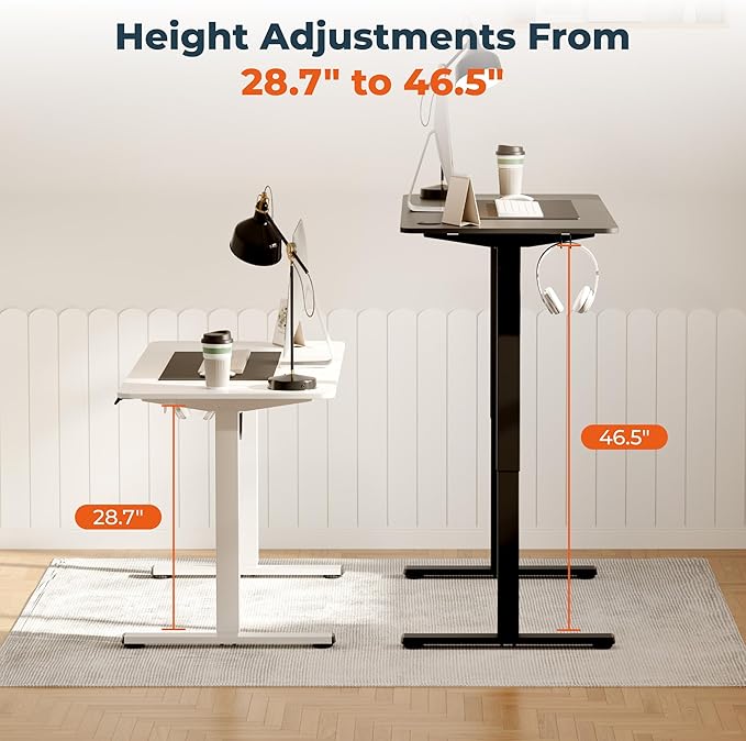 Adjustable Standing Desk, 47x24 Inches Home Office Desk with Memory Preset, Home Office Desk Computer Workstation Splice Black Top + Black Frame