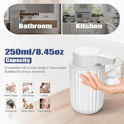 Automatic Soap Dispenser Foaming Touchless: 9oz Plastic White - Rechargeable Electric Smart Auto Foam Soap Dispenser - Bathroom Kitchen Hand Dish Lotion