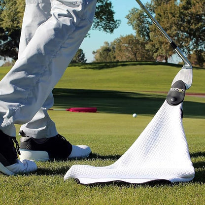 STICKIT Magnetic Towel, White | 2-Pack | Top-Tier Microfiber Golf Towel with Deep Waffle Pockets | Industrial Strength Magnet for Strong Hold to Golf Carts or Clubs