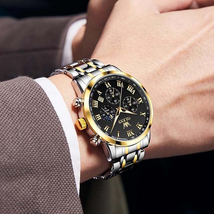OLEVS Mens Stainless Steel Chronograph Watch, Big Face Roman Numerals Date Analog Quartz Dress Watches for Men, Fashion Multifunctional Waterproof Luminous Hands Men's Wristwatch