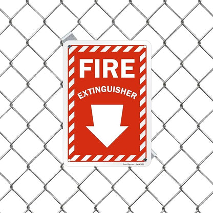 SmartSign 10 x 7 inch “Fire Extinguisher” Sign with Down Arrow and Pre-Cleared Holes, Digitally Printed, 55 mil HDPE Plastic, Red and White