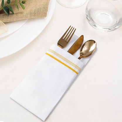 50 Disposable Paper Hand Towels for Bathroom, Linen Feel Guest Towels, Soft and Absorbent Paper Towels Napkins Bulk for Home Dinner Kitchen Wedding, 12" x 17"(Gold Trim Lined)