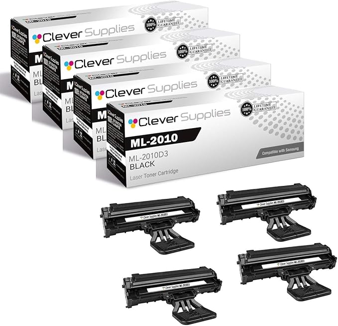 CS Replacement Toner Cartridge Compatible with Samsung ML-2010 ML-2010D3 Black ML Printers ML-2010 ML-2510 ML-2570 ML-2571N Toner Cartridge 4 Pack