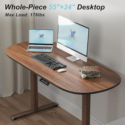 Oval Leg Electric Standing Desk, 48x24 Inch Whole-Piece Oval Desktop, Height Adjustable Sit Stand Workstation for Home Office, Walnut (55x24)