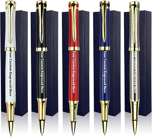 Ancolo Custom Pens Office Gift Set with 5 Gfit Box 10 extra Black Refills Metal Body Engraved with Your Message Personal Names Phone Number, Gift for Business Office Colleague Friends
