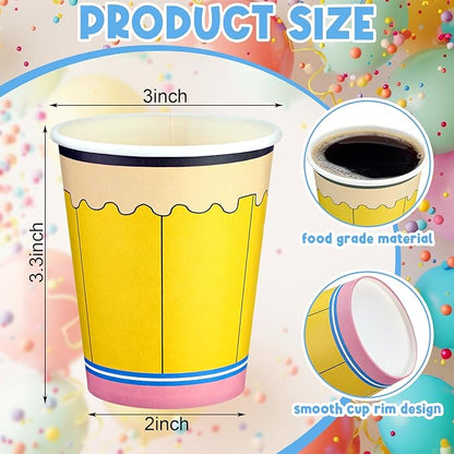 Funtery 100 Pieces Pencil Paper Cups Back to School Disposable Coffee Cups 9 Ounce Drinking Tea Paper Cups Pencil Cups for Daily Use Back to School Party