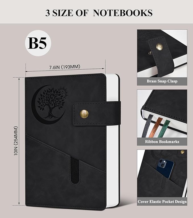 365 Page Thick Lined Journal Notebook for Men Women, B5 Large Leather Journals for Writing, Hardcover Notebooks for Work, School, Note Taking, Business, Travel Diary, College Ruled 7.6" x 10"