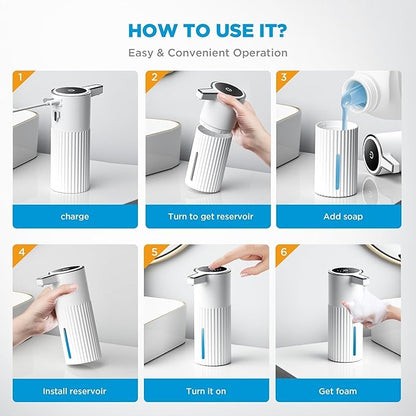 Automatic Soap Dispenser Foaming Touchless:14.2oz White Plastic - Rechargeable Electric Smart 4 Level Adjustable Auto Hand Soap Dispenser - Dish Bathroom Kitchen