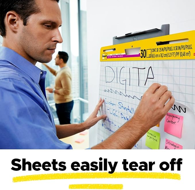 Post-it Super Sticky Easel Pad 25 x 30 Inches 30 Sheets/Pad 2 Pads (560) Large White Grid Premium Self Stick Flip Chart Paper Super Sticking Power