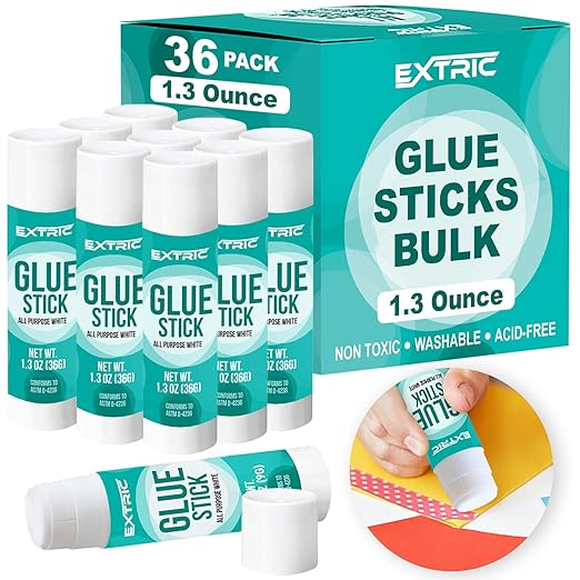 Glue Sticks Bulk Classroom, White Glue Sticks for Kids 36 Count, 1.3 Ounce, Washable All Purpose, for Kids, School and Home