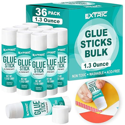 Glue Sticks Bulk Classroom, White Glue Sticks for Kids 36 Count, 1.3 Ounce, Washable All Purpose, for Kids, School and Home