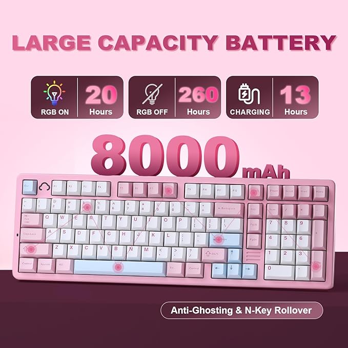 YUNZII AL98 QMK/VIA Wireless Mechanical Gaming Keyboard,Full Aluminum,BT/2.4G/USB-C, Pre-Lubed Hot Swappable Gasket Mount 1800 Layout,RGB Backlit for Win/Mac (Pink, Cocoa Cream V2 Switch)