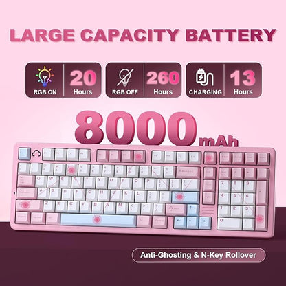 YUNZII AL98 QMK/VIA Wireless Mechanical Gaming Keyboard,Full Aluminum,BT/2.4G/USB-C, Pre-Lubed Hot Swappable Gasket Mount 1800 Layout,RGB Backlit for Win/Mac (Pink, Cocoa Cream V2 Switch)