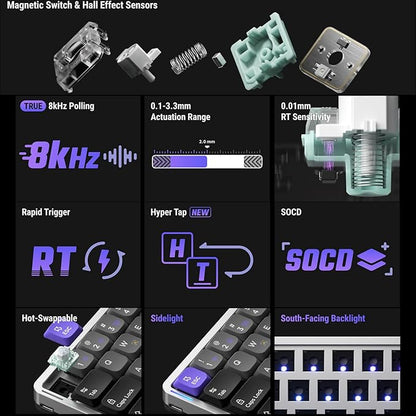 nuphy Air60 HE Rapid Trigger Wired Magnetic Gaming Keyboard,61 Keys 60% Compact,Actuation Point Adjustable, 8K Hz Polling Rate,Hall Effect Keyboard Low-Profile Magnetic Jade pro Switch
