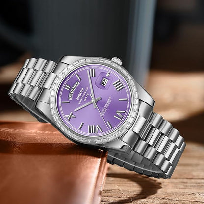 NIBOSI Men's Watches Analog Quartz Diamond Bezel Stainless Steel Dial Rose Gold Silver Watches for Men Waterproof Business Classic Dress Wrist Watch with Day Date