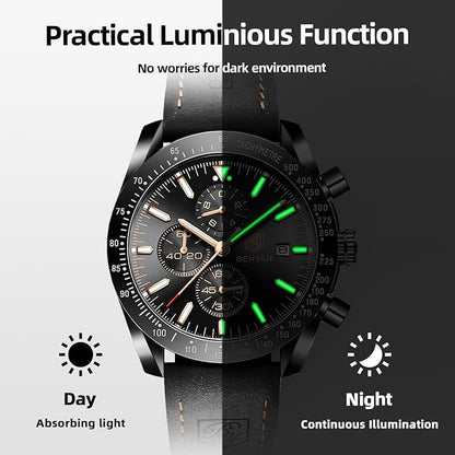 BY BENYAR Watch for Men Analog Quartz Chronograph Waterproof Luminous Designer Mens Wrist Watches Business Work Sport Casual Dress Watch with Silicone Strap Elegant Gifts for Men