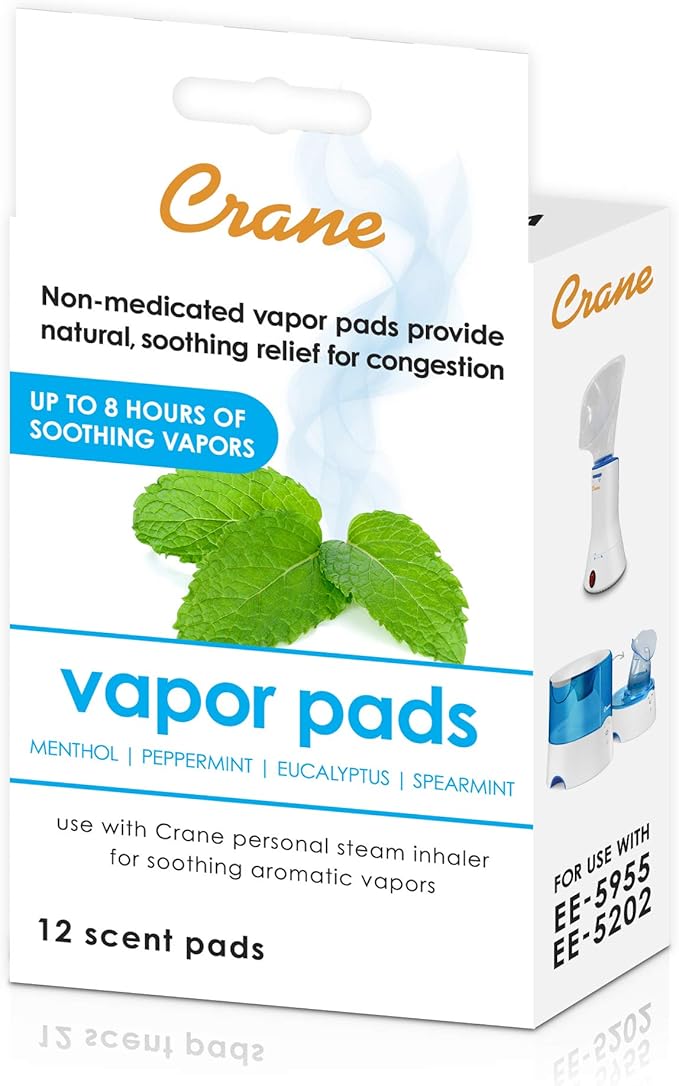 Crane Menthol-Eucalyptus Universal Vapor Pads, 12 Pack, for use Droplets, Corded Inhaler, Warm Mist humidifier