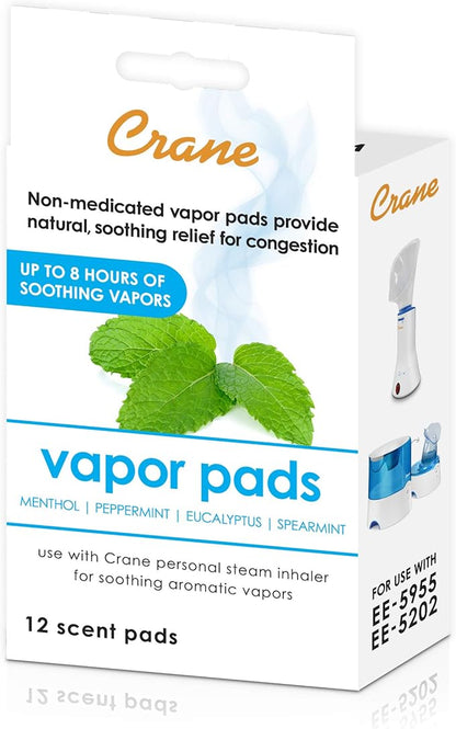 Crane Menthol-Eucalyptus Universal Vapor Pads, 12 Pack, for use Droplets, Corded Inhaler, Warm Mist humidifier