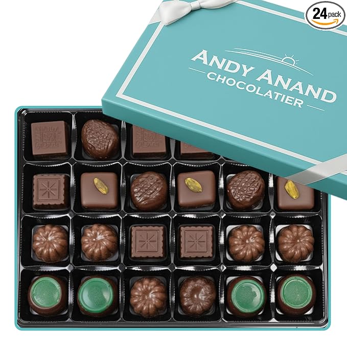 Andy Anand Luxury Vegan Dark Chocolate Gluten Free Truffles Praline Collection (24 Pieces), Dairy Free, Soy Free, Sesame Free, Allergy Friendly, Delicious Decadent Belgian Truffles