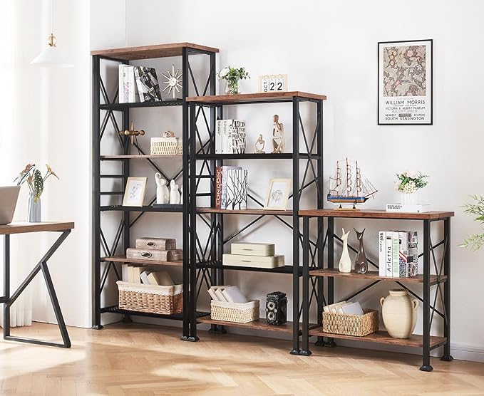 HOMBAZAAR 6 Tier Bookshelf,74 Inch Tall Industrial Bookshelf with Metal Frame and Open Shelves,Rustic Heavy Duty Book Shelf, Metal Bookshelves and Bookcases for Office,Living Room and Library,Brown