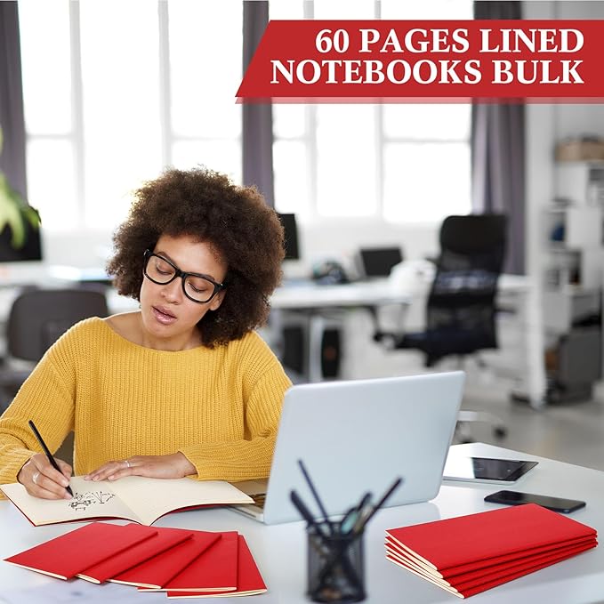 Mimorou 100 Pcs Kraft Notebook Journals 5.5 Inch x 8.3 Inch A5 Softcover Notebooks Bulk for Writing Sketch Office Notepad with 60 Pages 30 Sheets (Multicolor,Lined) (Red,Lined)