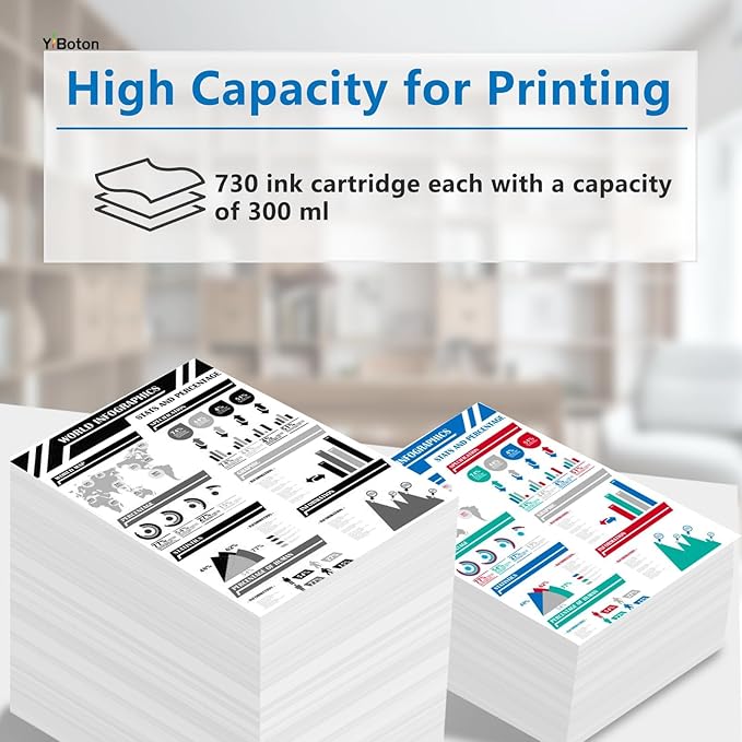 730 Ink Cartridges P2V68A P2V69A P2V70A P2V71A P2V72A P2V73A Replacement for HP 730 Ink Cartridge for DesignJet T1600 T1700 T2600 Printer Ink (6-Pack 300ml)