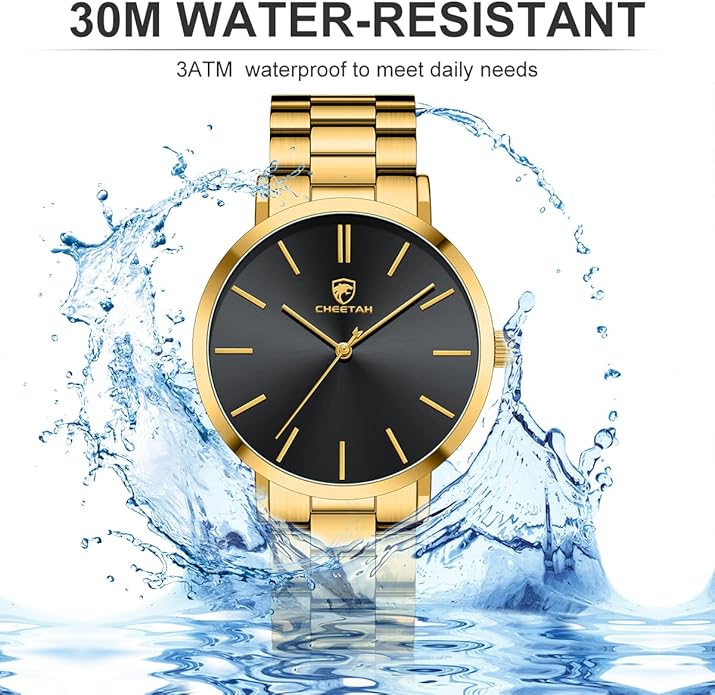 GOLDEN HOUR Men's Watches Slim Minimalist Runway Plated Stainless Steel Quartz Analog Watch
