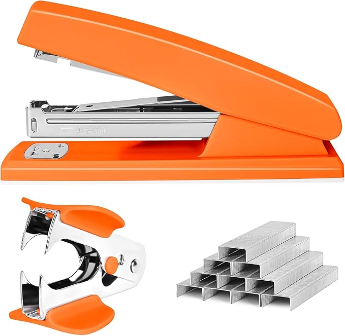 Stapler 25 Sheet Capacity with 1000 Staples and Staple Remover - Staplers for Desk, Non-Slip Office Stapler with Staples, Orange