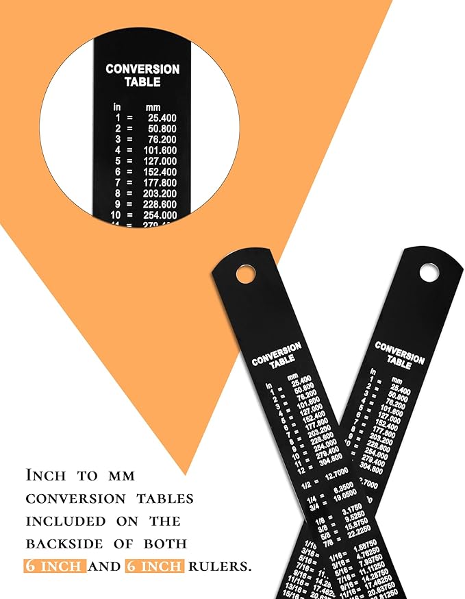 Metal Ruler 6 Inch, 2 Pack - Double Scale mm/inch Laser Etched - Small Stainless Steel Ruler with Zero-Start Edge, Easy to Read Straightedge for Journaling, Machinist, School, Office