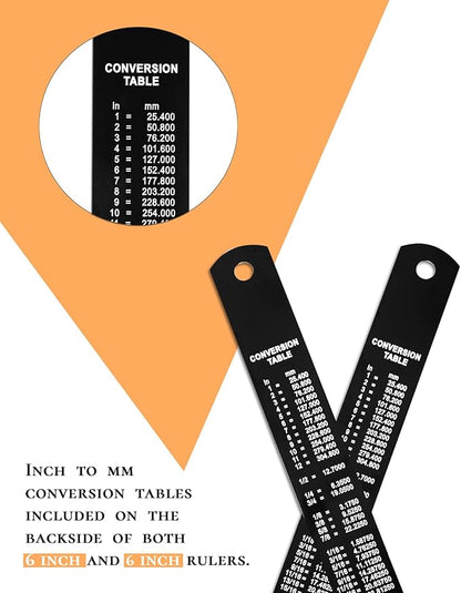 Metal Ruler 6 Inch, 2 Pack - Double Scale mm/inch Laser Etched - Small Stainless Steel Ruler with Zero-Start Edge, Easy to Read Straightedge for Journaling, Machinist, School, Office