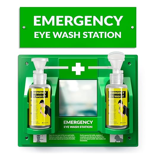 BPA Free Portable Eye Wash Station OSHA Compliant - Wall-Mounted First Aid Eye Wash Kit w/Mirror & 2X 16oz Empty Bottles - No Eyewash Solution Included - Emergency Eyewash - Set of 1