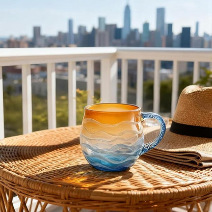 Sea Glass Sundown Mug 12oz - Handcrafted Ocean Wave Design, Textured Coastal Beach Mug for Coffee & Tea, Unique Gift for Ocean & Surf Lovers