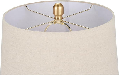 Nourison Home 23" Greyish Brown Earth Tone Rustic Farmhouse Ceramic Table Lamp for Bedroom, Living Room, Dining, Office, with Beige Linen Shade