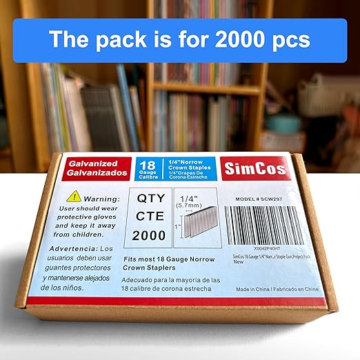 18 Gauge 1/4" Narrow Crown Staples, 1-Inch, Galvanized Project Pack for 18 GA Pneumatic or Electric Stapler or Staple Gun (2000)