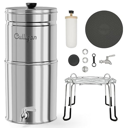 Culligan with MaxClear Technology 3 Gallon Gravity Water Filter System, Polished Countertop Ceramic Water Filter Dispenser NSF/ANSI Certified to Reduce Lead, Microplastics & Total PFAS, with 6 Filters