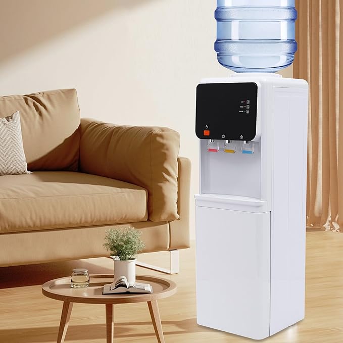 Top Loading Water Cooler, Standing Water Dispenser with 3 Temperature Settings - Hot, Warm and Cold Water, Child Safety Lock, Water Cooler Dispenser for Homes, Kitchens, Offices, Dorms (Black White)