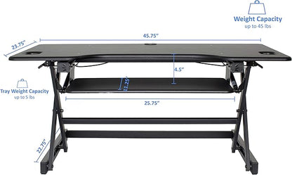 Rocelco 46" Large Height Adjustable Standing Desk Converter with Double Monitor Mount Stand BUNDLE - Quick Sit Stand Up Computer Workstation Riser - Retractable Keyboard Tray - Black (R DADRB-46-DMS)