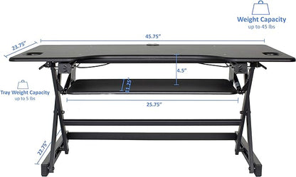 Rocelco 46" Large Height Adjustable Standing Desk Converter with Anti Fatigue Mat BUNDLE - Quick Sit Stand Up Triple Monitor Riser - Retractable Keyboard Tray - Black (R DADRB-46-MAFM)