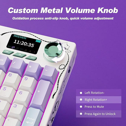 Ajazz AK35I V4 Customizable Wireless Gaming Mechanical Keyboard, Wired/Wireless 2.4G/BT, Gasket Structure, 10000mAh Battery, Full-Color RGB, 1.14-inch Color Screen, Knob, Multi-Function Keys.