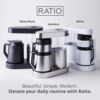 Ratio Six Series 2 Coffee Machine - Automatic Drip Coffee Maker - 1.25L/40oz - Brews 2-8 Cups - White