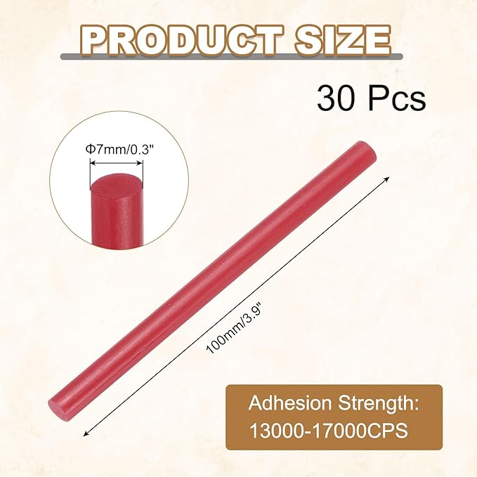 HARFINGTON 30pcs Mini Glue Stick 0.3"x3.9" High-Stick Hot Glue Gun Sticks Hot Melt Adhesive Strip for DIY Craft Sealing Repair Festival Decoration, Deep Red