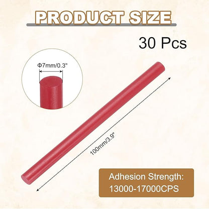HARFINGTON 30pcs Mini Glue Stick 0.3"x3.9" High-Stick Hot Glue Gun Sticks Hot Melt Adhesive Strip for DIY Craft Sealing Repair Festival Decoration, Deep Red